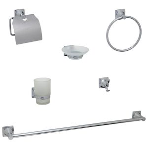 SET BAÑO NIZA 6 PIEZAS CROMO ZINC/ACERO INOX.( Bulto x10 ) MOZART