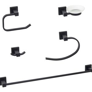 SET BAÑO 5 PIEZAS PANAMA NEGRO ACERO INOX.( Bulto x10 ) MOZART